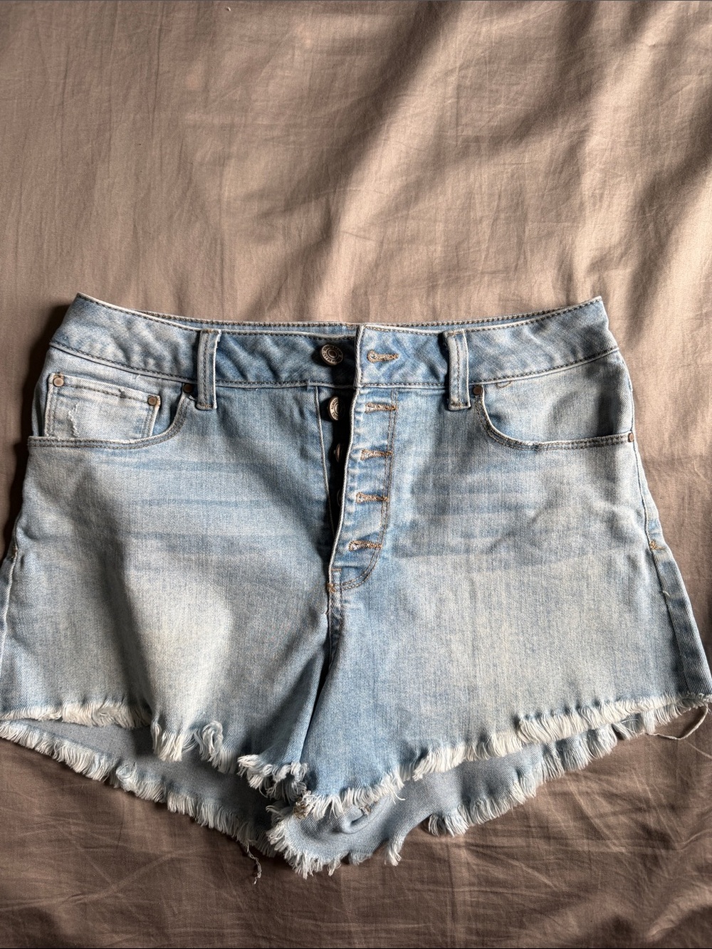 Rewash Light Blue Button-Front Frayed Hem Denim Shorts